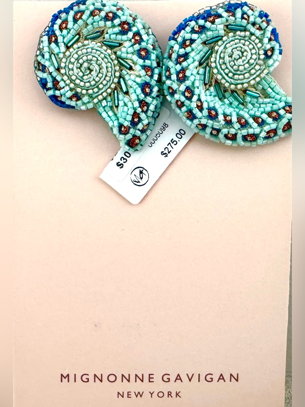 MIGNONNE GAVIGAN Turquoise Beaded Nautilus Shell Earrings NWT $275 Anthropologie